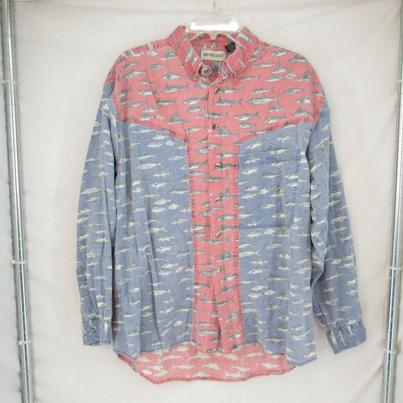 Vintage Importante Fish Design Long Sleeve Button Down Collar Shirt Size L - Picture 1 of 9
